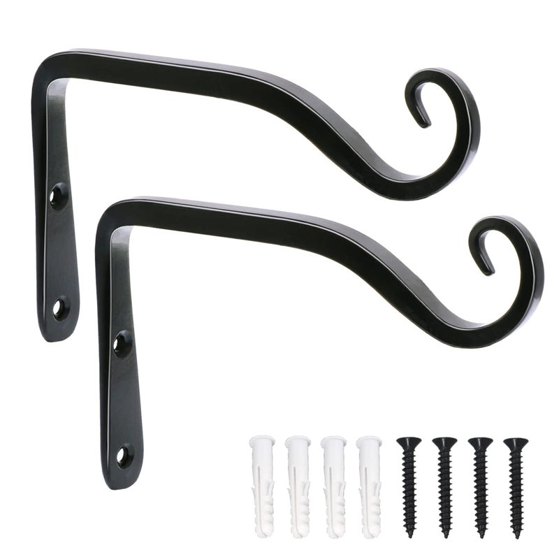 LOOGI Hanging Plant Bracket, Wall Hook Plant Hanger 6 Inch Decorative Hooks for Indoor Planter Lantern, Outdoor Bird Feeder Wind Chime, 2 Pack Black - Image 1